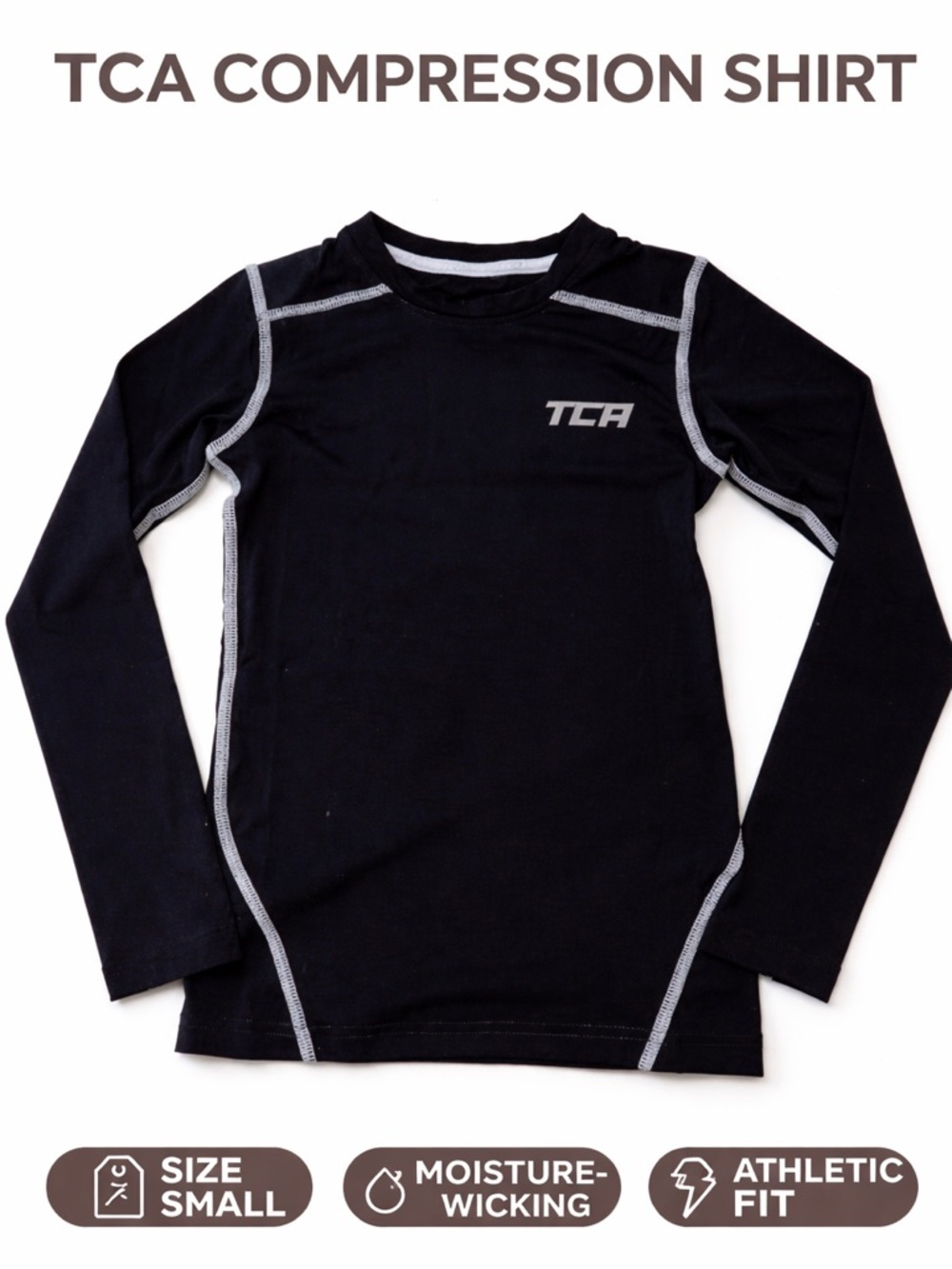 TCA Compression Shirt Boys Small Black Long Sleeve Athletic Base Layer